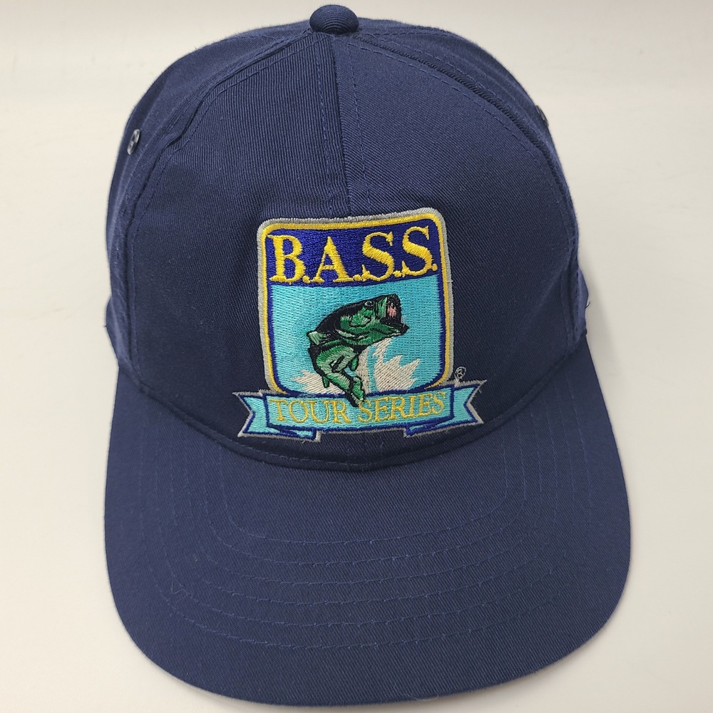 Vintage BASS Hat Snapback Blue Tour Series Fishing Anglers Sportsman Society Men